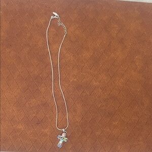 Multicolor Cross Pendant Necklace - Silver Chain